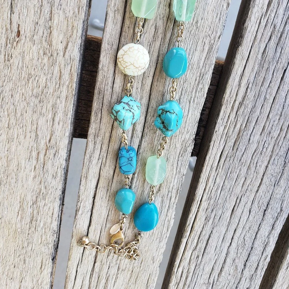 Chico's Chunky Goldtone and Faux Turquoise Necklace - Picture 5 of 7